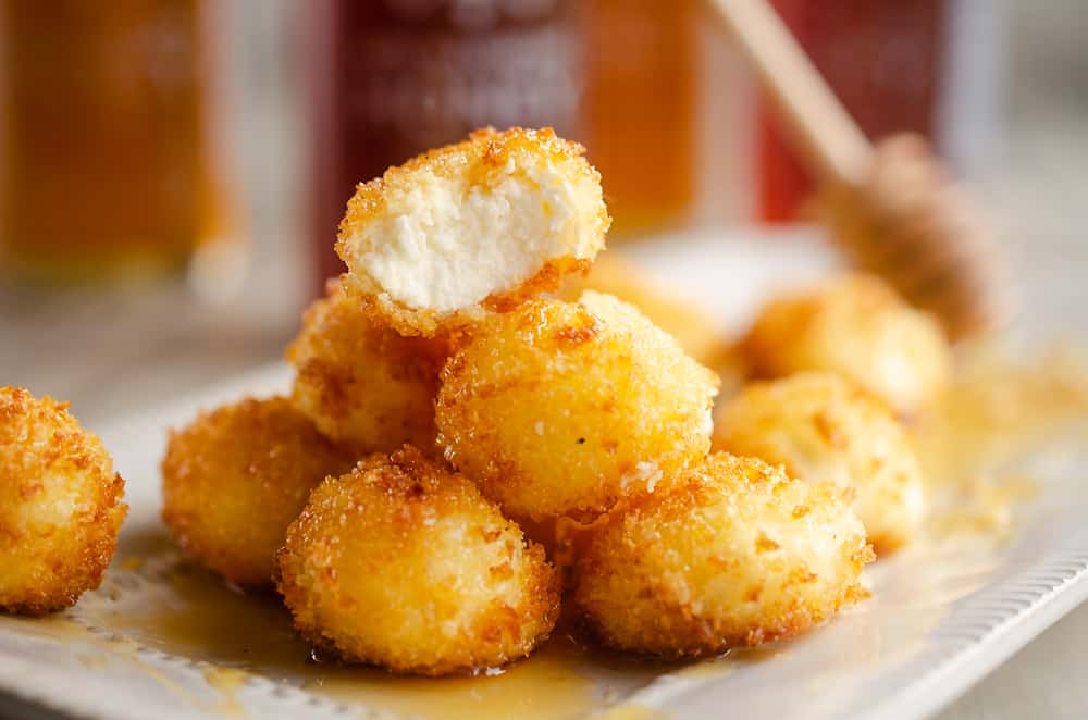 Airfryer Honey Goat Cheese Balls stack of appetizers