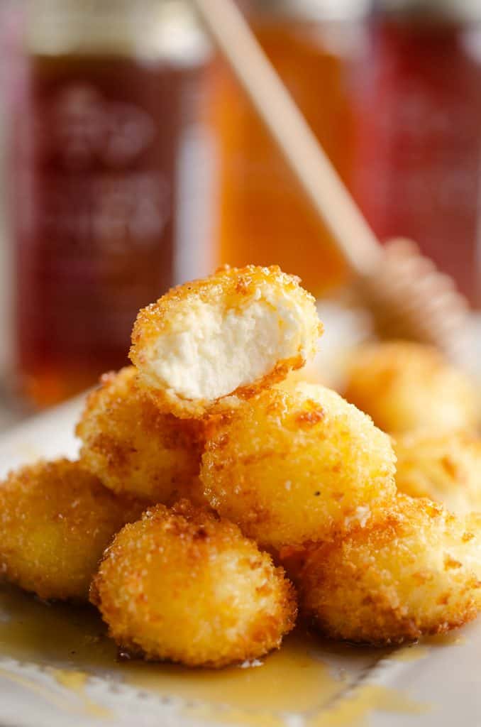 Airfryer Honey Goat Cheese Balls stack of fried bites