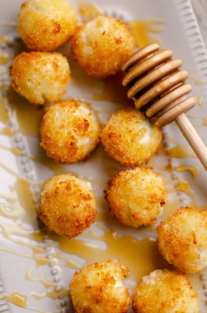 Airfryer Honey Goat Cheese Balls drizzed with honey