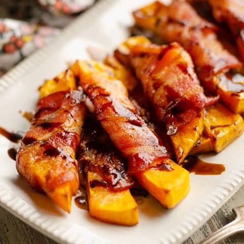 plate of Balsamic Glazed Bacon Wrapped Squash