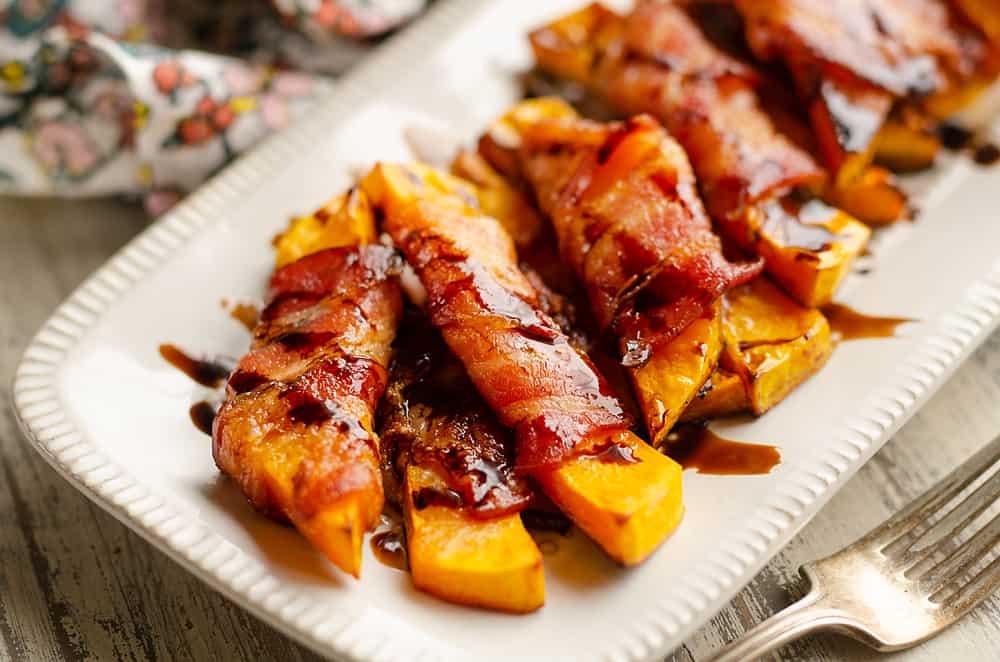 plate of Balsamic Glazed Bacon Wrapped Squash