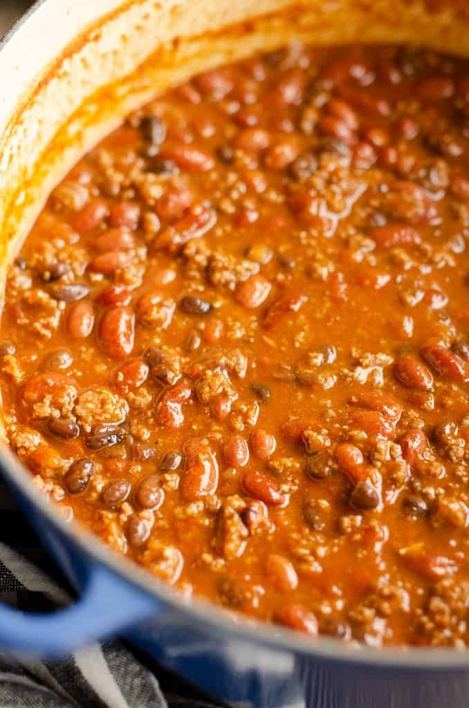 Bison Three Bean Chili in kettle