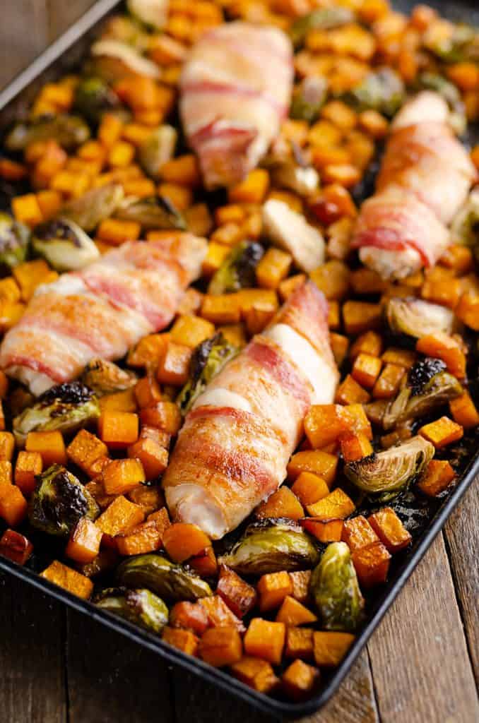 Bacon Wrapped Chicken on sheet pan