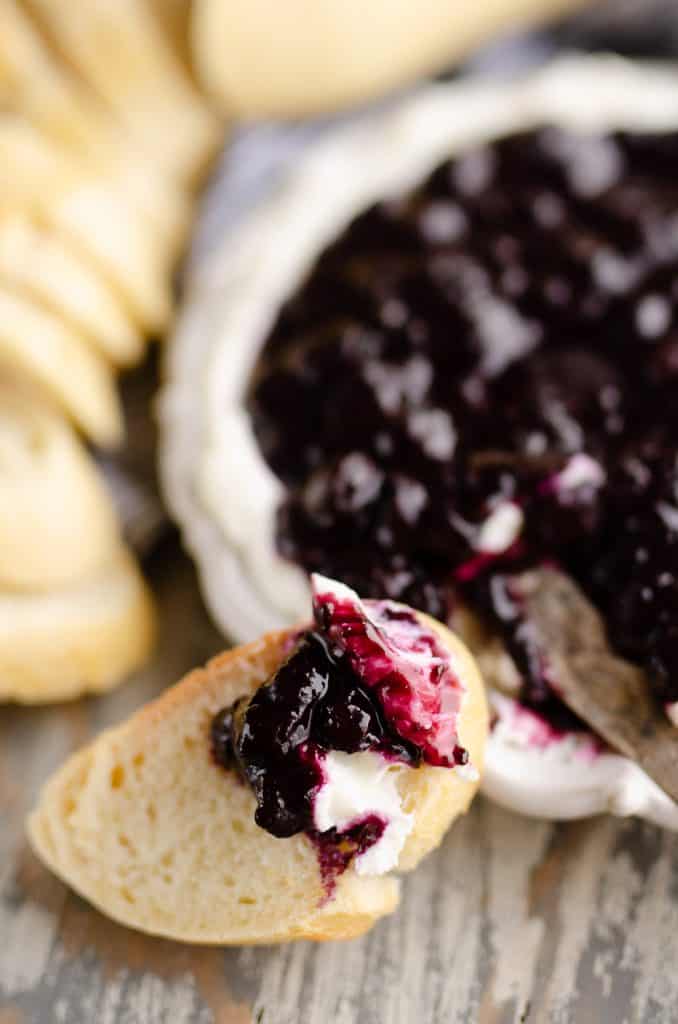 Blueberry Balsamic Goat Cheese Appetizer dip served on plate
