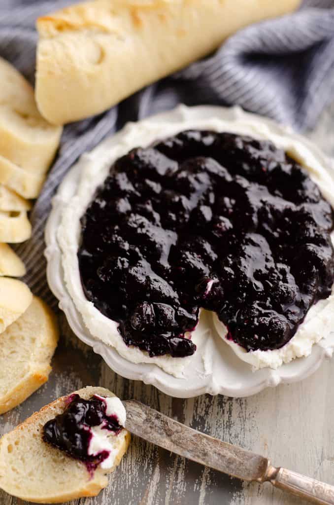Blueberry Balsamic Goat Cheese Appetizer served with crostini