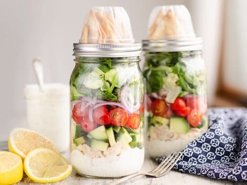 Creamy Greek Chicken Salad in a Jar - Healthy Meal Prep Recipe