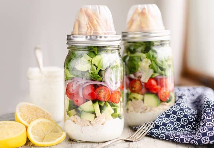 Chicken Salad Mason Jar Salads with Creamy No-Mayo Dressing - Kristine's  Kitchen