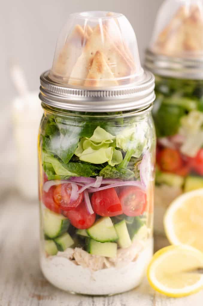 Creamy Greek Chicken Salad in a Jar meal prep