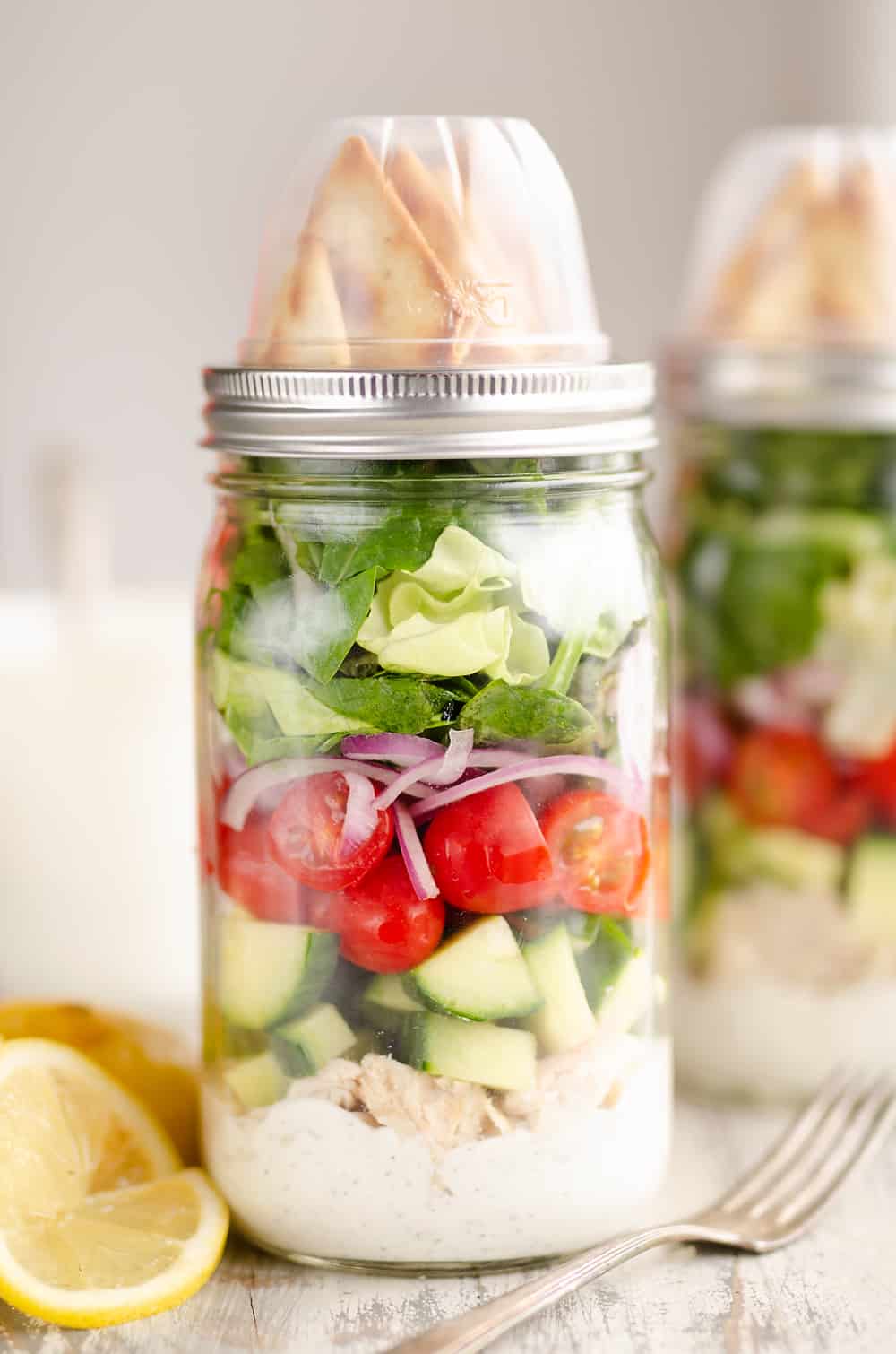 Creamy Greek Chicken Salad in a Jar Healthy Meal Prep Recipe