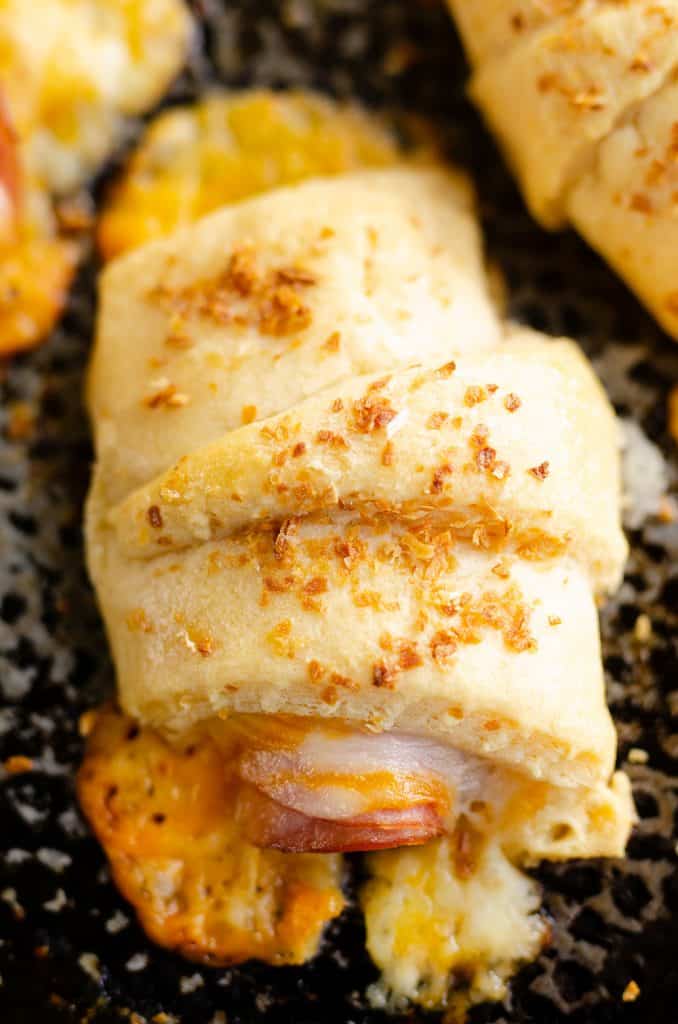 Hot Ham & Cheese Roll Ups with cheesy filling