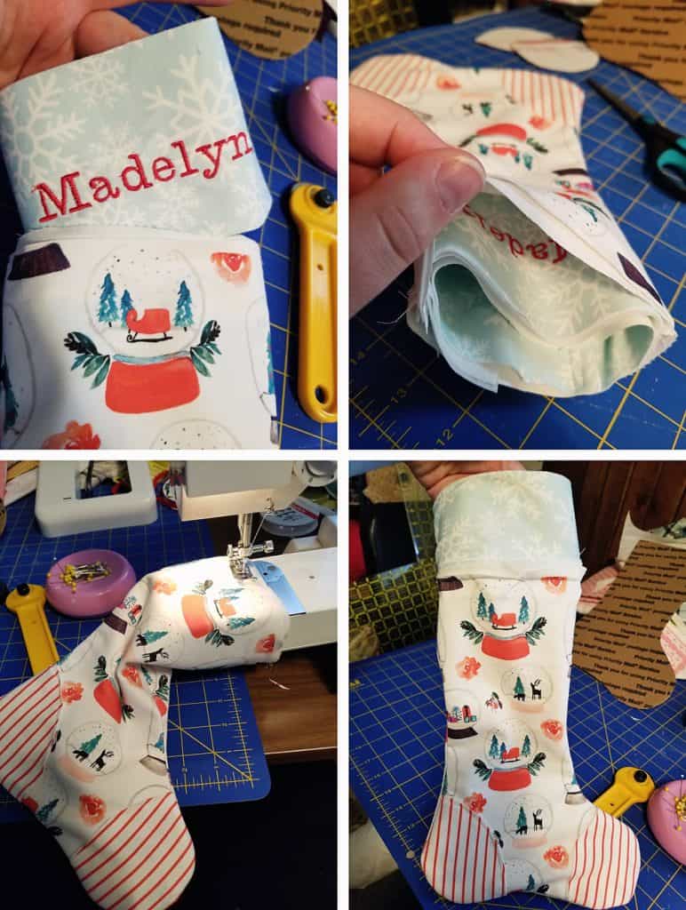 attaching cuff to christmas stocking tutorial