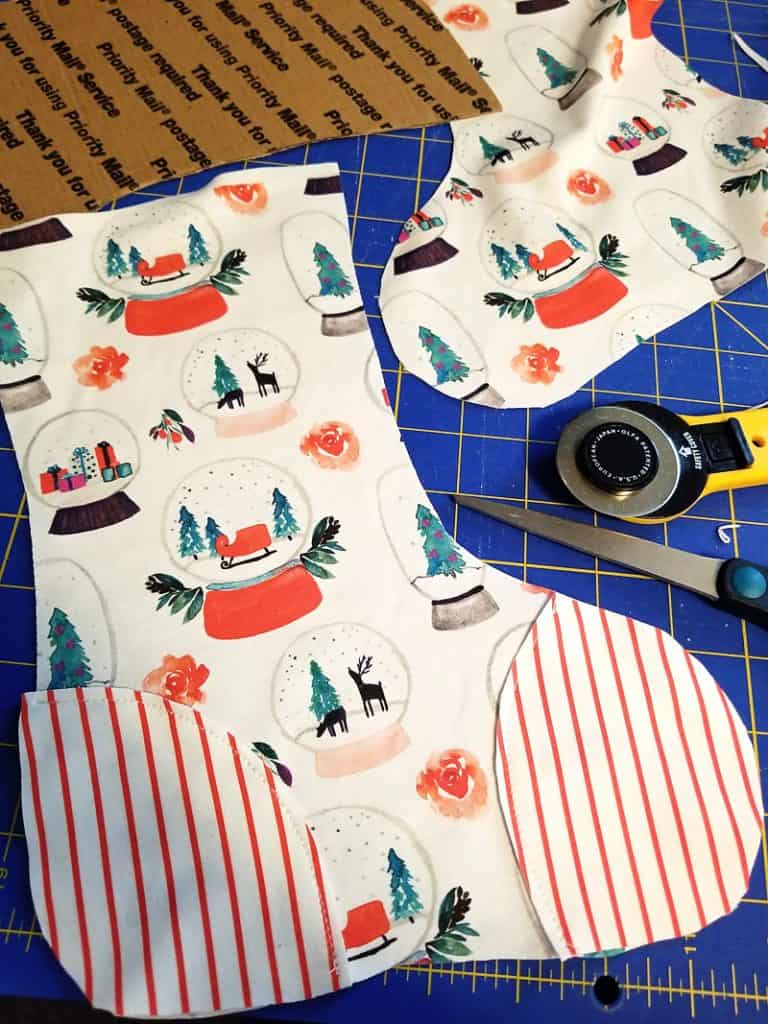 christmas stocking with toe patch fabric pattern pieces