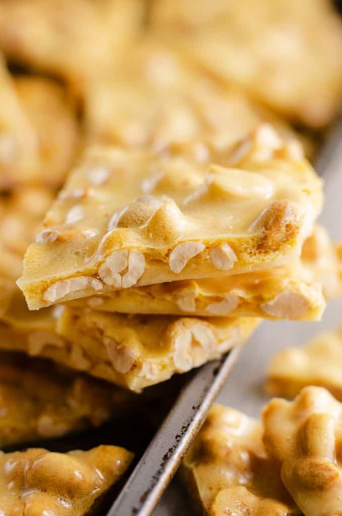 Microwave peanut brittle stack of candy