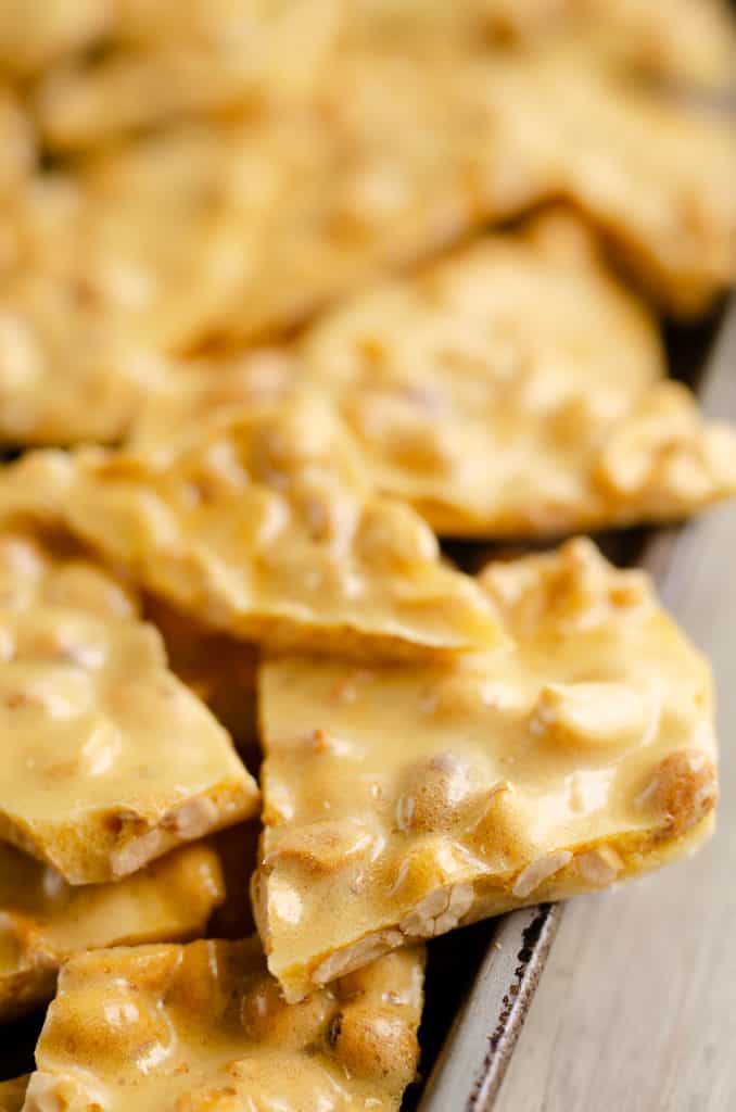 Microwave peanut brittle pile of candy