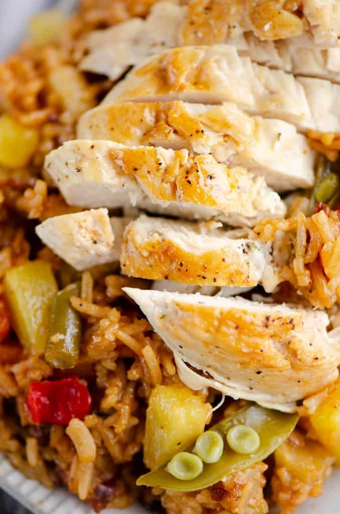 Pressure Cooker Pineapple BBQ Chicken & Rice juicy chicken breasts