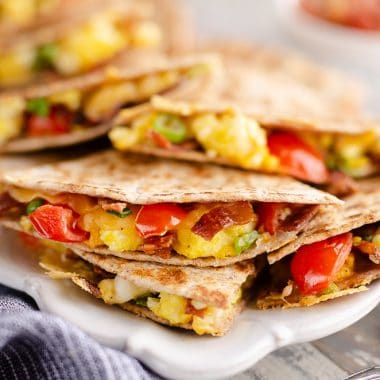 Turkey Bacon Breakfast Quesadilla served with salsa