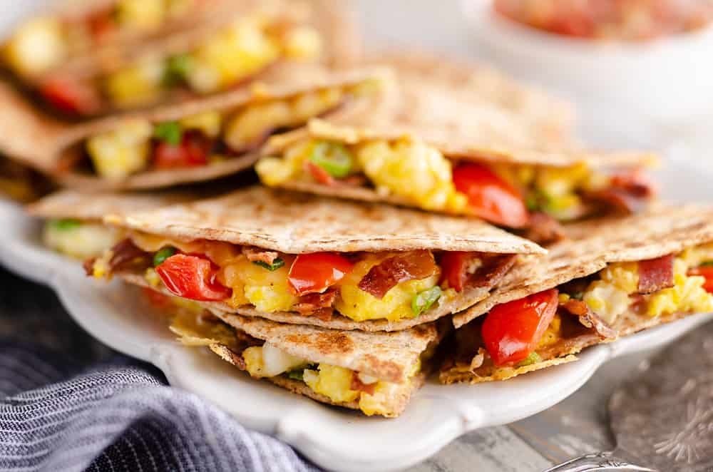 Turkey Bacon Breakfast Quesadilla served with salsa