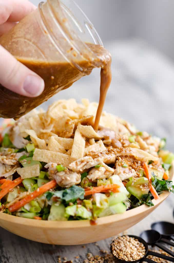 Asian Toasted Sesame Chicken Salad with homemade salad dressing