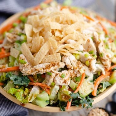 Asian Toasted Sesame Chicken Salad served in bowl