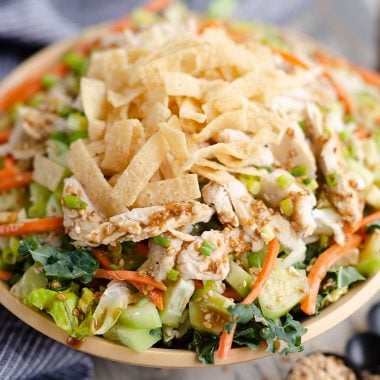 Asian Toasted Sesame Chicken Salad served in bowl