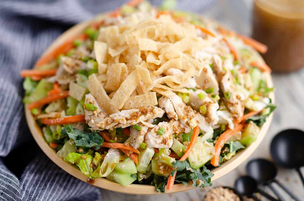 Asian Toasted Sesame Chicken Salad served in bowl