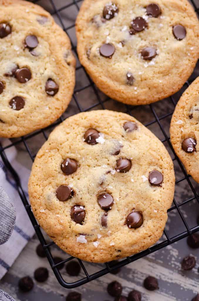 Best Chewy Chocolate Chip Cookie Recipe on cooling rack