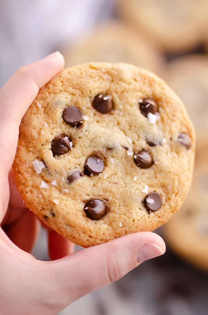 Best Chewy Chocolate Chip Cookie Recipe held in hand