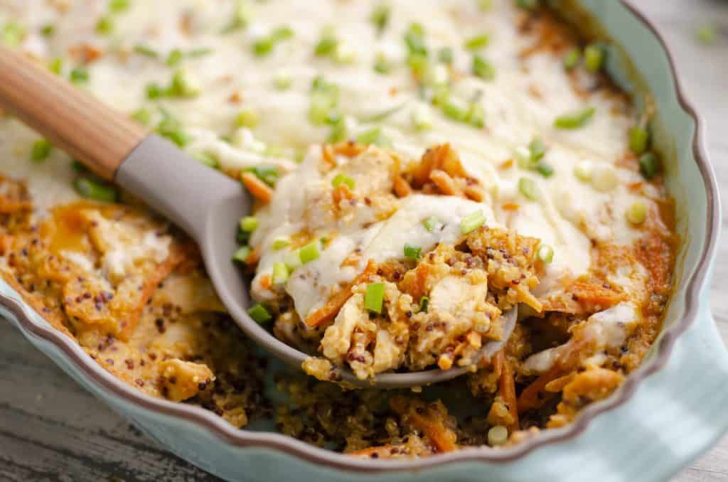 Buffalo Chicken Quinoa Bake in casserole