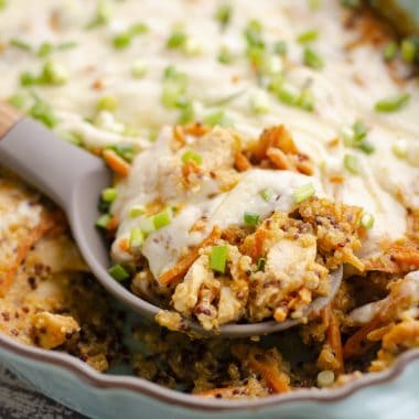 Buffalo Chicken Quinoa Bake in casserole