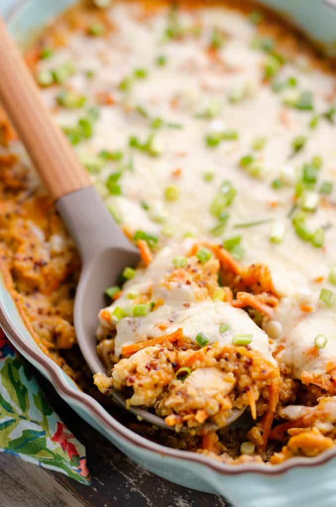 Buffalo Chicken Quinoa Bake serving with spoon