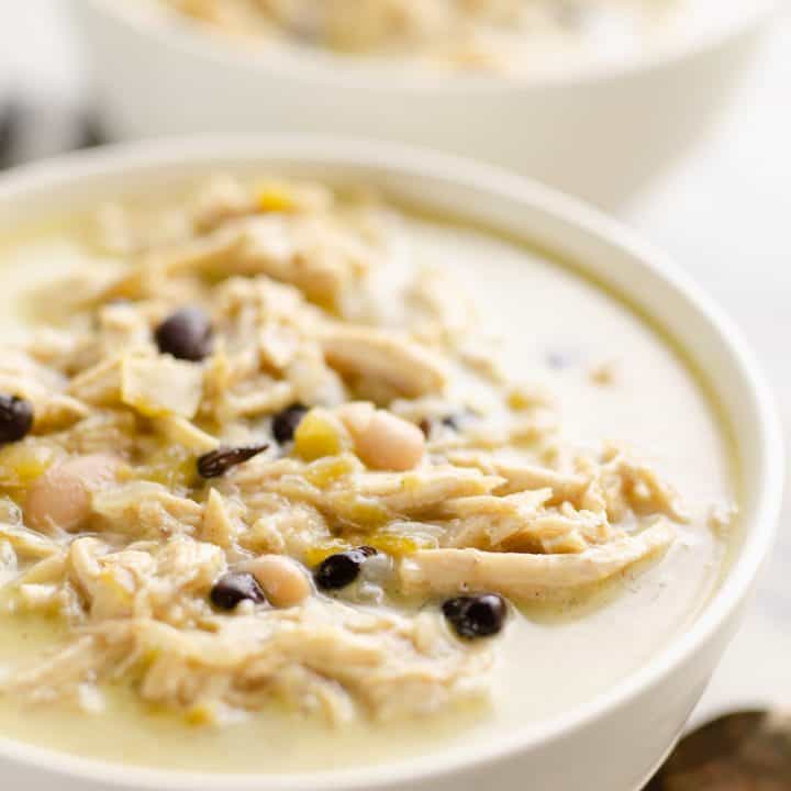 Healthy Pressure Cooker White Chicken Chili Soup serving in bowl