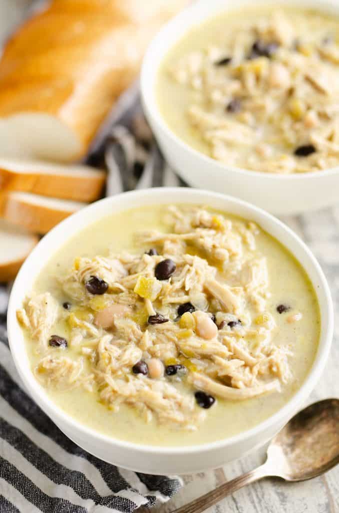 Healthy Pressure Cooker White Chicken Chili Soup served for dinner