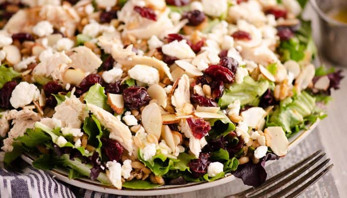 Cranberry Farro Chicken Salad served for dinner