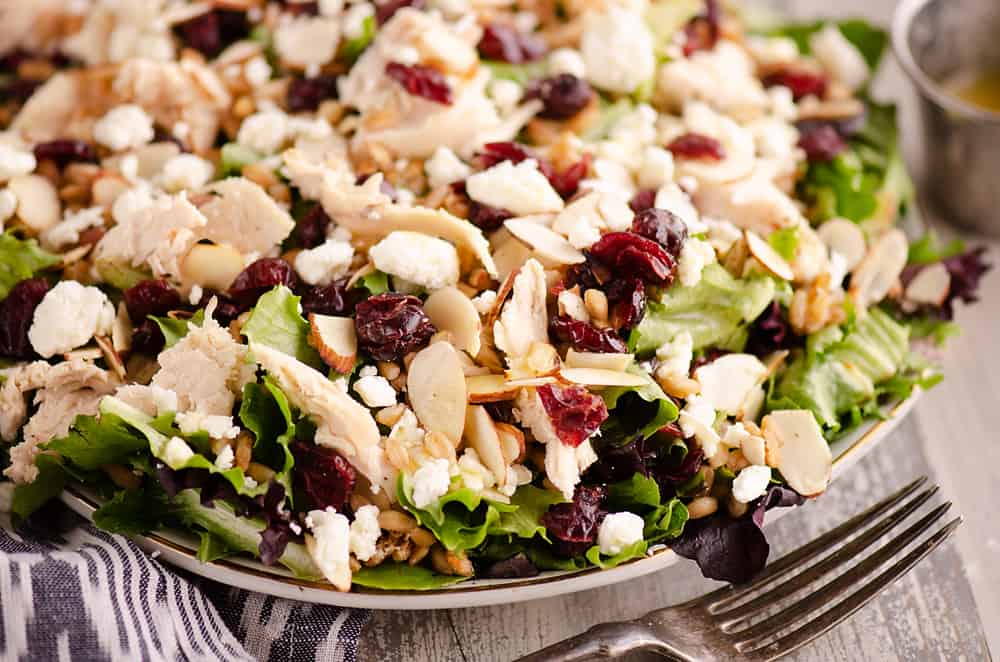 Cranberry Farro Chicken Salad served for dinner