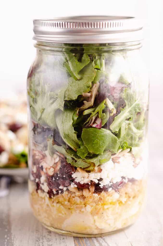 Cranberry Farro Chicken Salad in a jar
