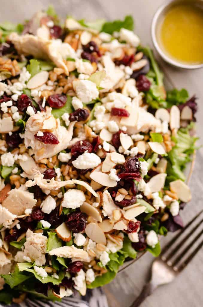 Cranberry Farro Chicken Salad with apple cider vinaigrette