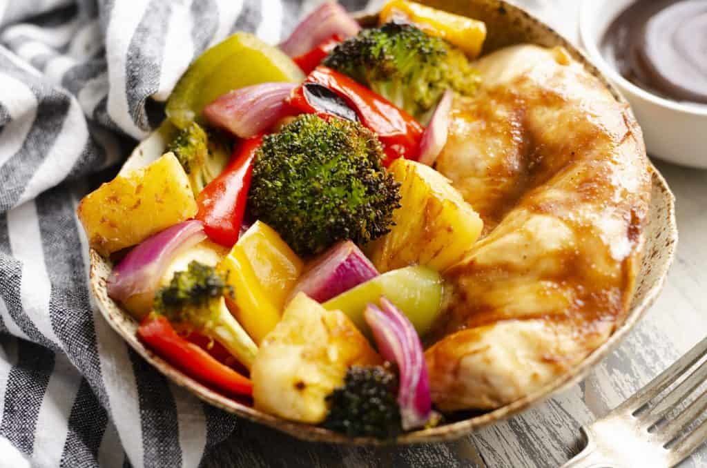 Pineapple Teriyaki Chicken Sheet Pan Recipe served in a bowl