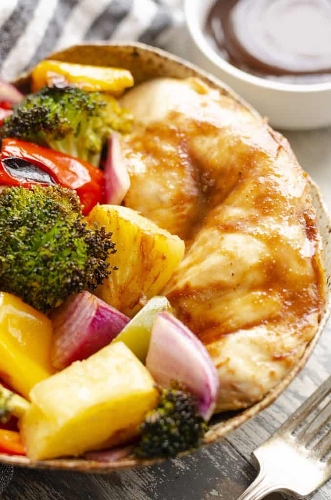 Pineapple Teriyaki Chicken Sheet Pan Recipe in a bowl