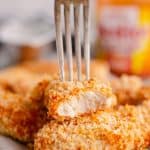 Air Fryer Buffalo Chicken Strips bite with fork