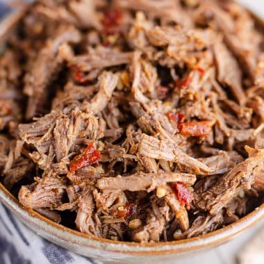 Chipotle Garlic Pressure Cooker Shredded Beef in bowl