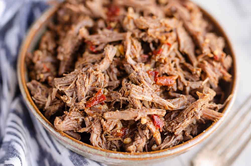 Chipotle Garlic Pressure Cooker Shredded Beef in bowl