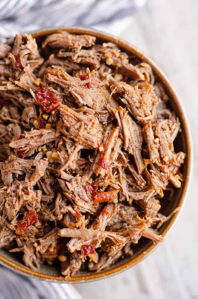 Chipotle Garlic Pressure Cooker Shredded Beef serving