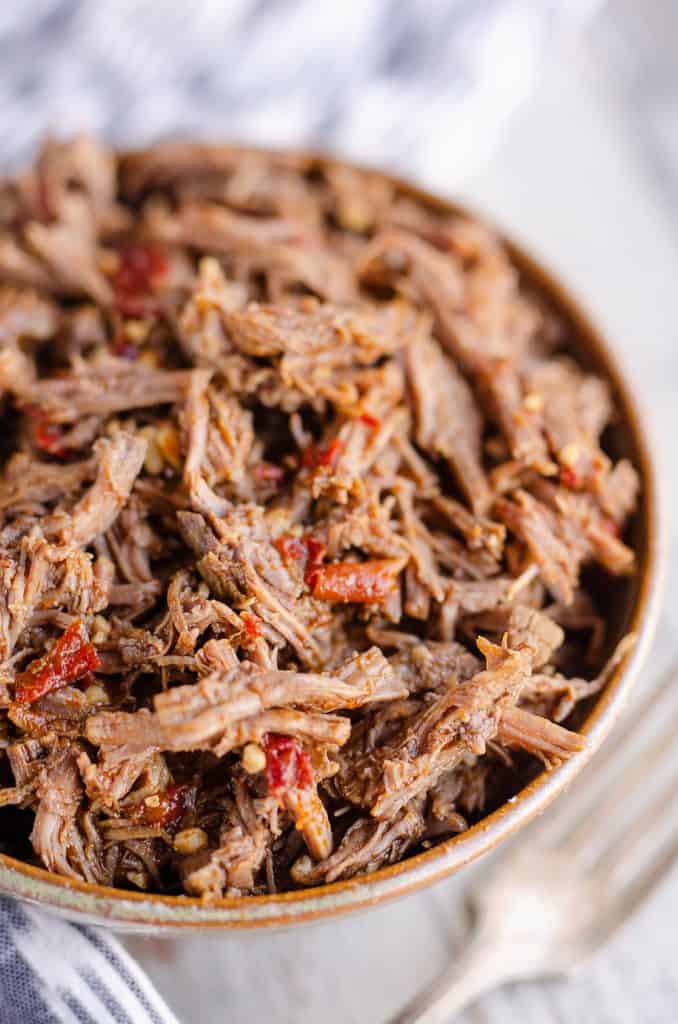 Chipotle Garlic Pressure Cooker Shredded Beef bowl