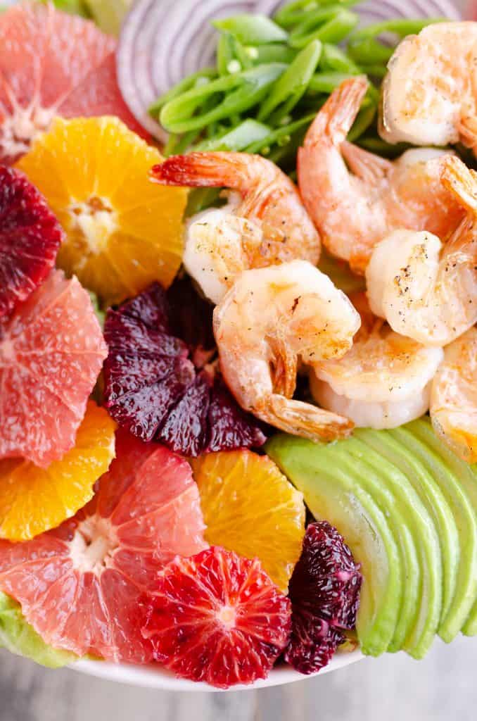 Citrus Shrimp Salad with avocado and vegetables