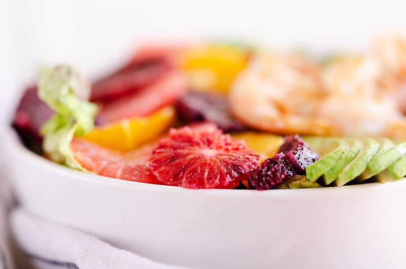 Citrus Shrimp Salad in white bowl