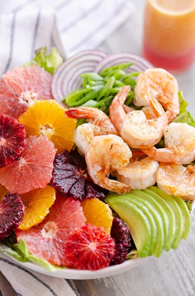 Citrus Shrimp Salad with avocado and vegetables