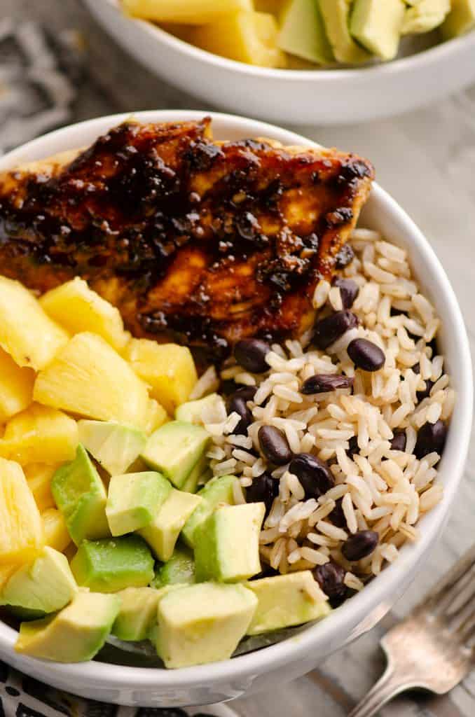 Cuban Chicken Rice Bowl Dinner Served in Bowl