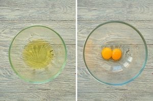 eggs separated in glass bowls