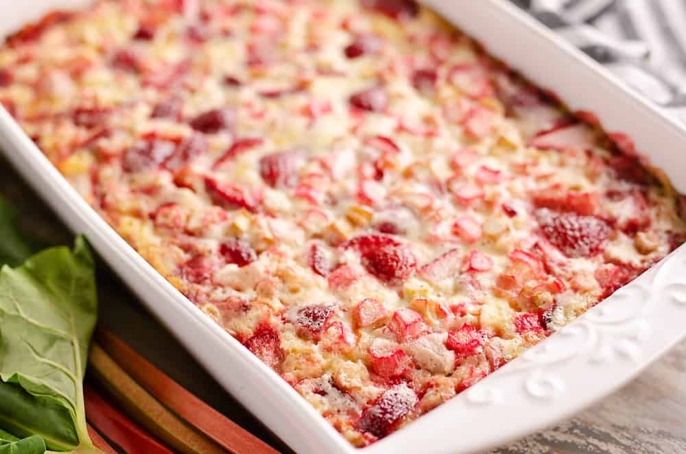 Strawberry Rhubarb Custard Dessert baked in pan