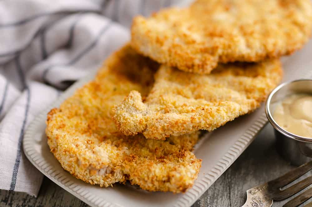 Crispy Air Fryer Breaded Pork Chops served with dijon mustard sauce